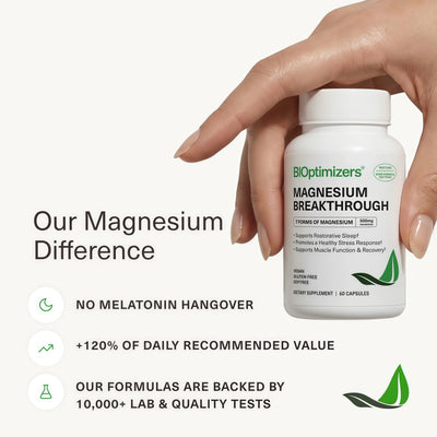 BIOptimizers Magnesium Breakthrough 500mg, 7 Forms of Magnesium 30 Capsules Glycinate, Malate, Citrate & More for Restful Sleep, Stress Resilience & Muscle Recovery